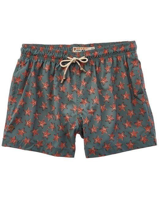 Sunset and Vine Gray Microfiber Woven Printed Swim Trunk for men