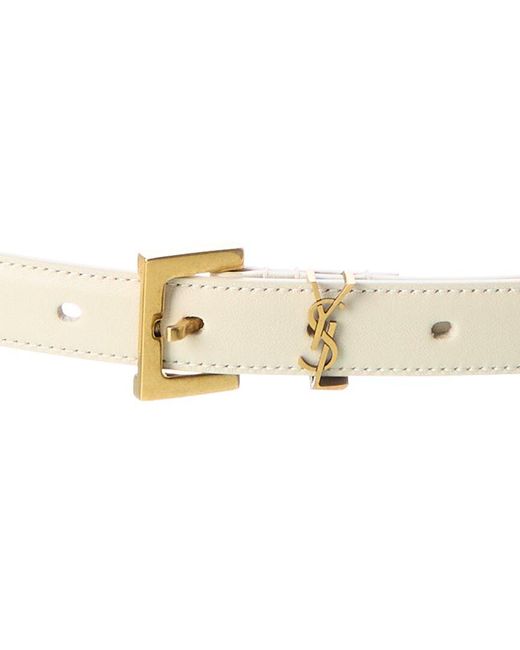 Saint Laurent White Monogram Narrow Leather Belt