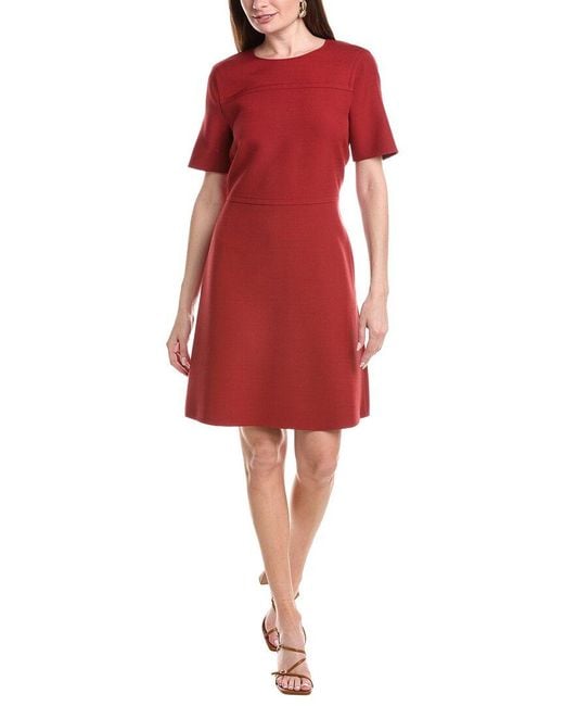 Lafayette 148 New York Red Short Sleeve Wool & Silk-Blend Dress