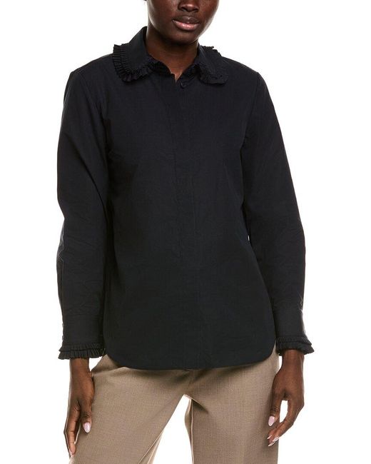 Lafayette 148 New York Black Pleated Collar Shirt