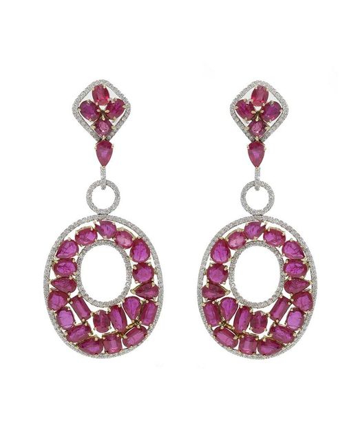 Diana M Pink Fine Jewelry 18K 60.85 Ct. Tw. Diamond & Ruby Earrings