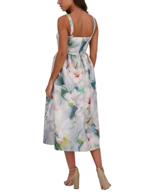 Kensie Blue Printed Shimmer Twill Midi Dress