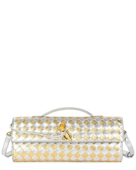 Tiffany & Fred Paris Woven Metallic Leather Top Handle Crossbody