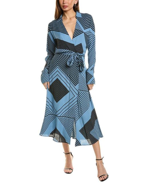 Reiss Blue Talia Spliced Print Midi Dress