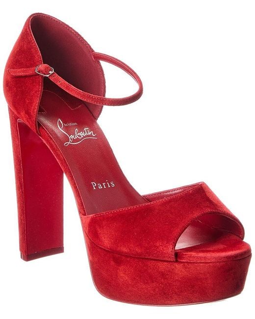 Christian Louboutin Red Sandaloo 130 Suede Platform Sandal