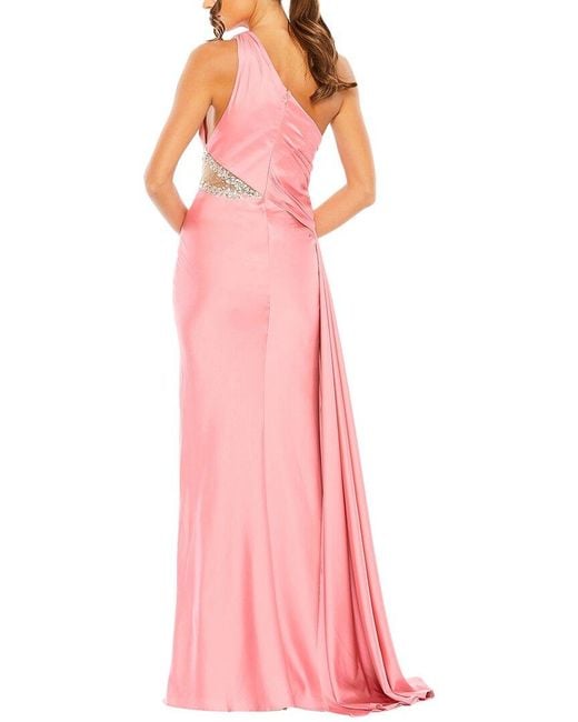 Mac Duggal Pink Shoulder Embellished Satin Gown
