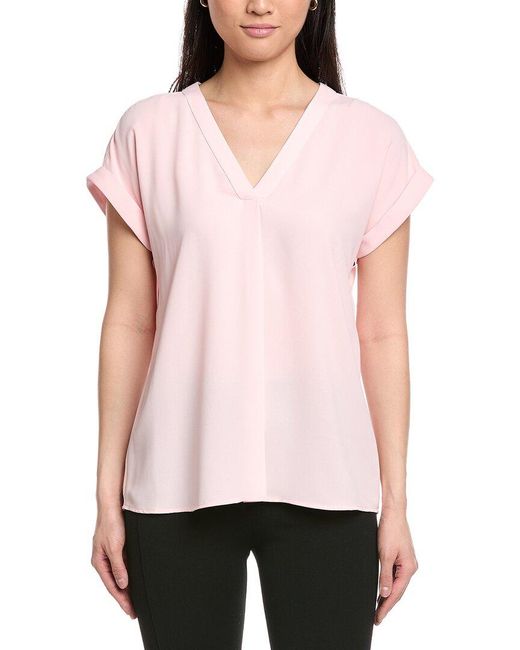 Jones New York Pink Roll Cuff Blouse