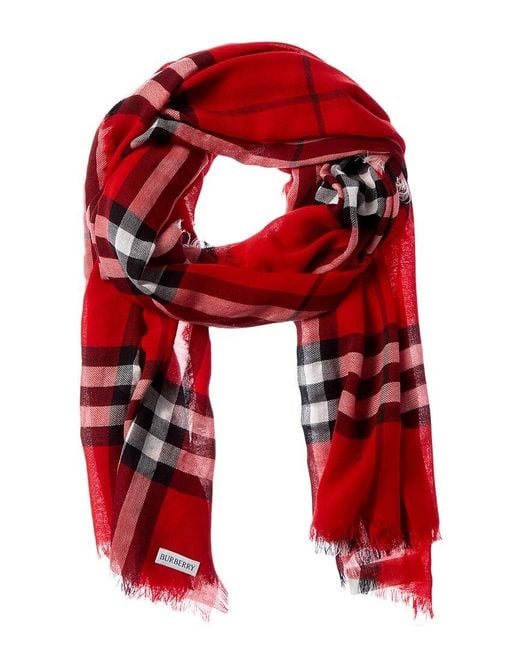 Burberry Red Wide Check Wool Scarf