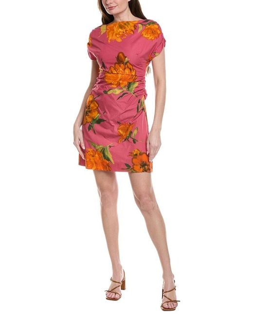 Lela Rose Cap Sleeve Shirred A-Line Dress