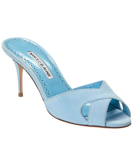 Manolo Blahnik Blue Mumbimu 70 Suede Mule