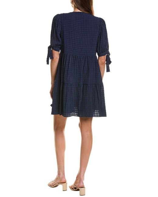 English Factory Blue Gingham Tiered Mini Dress