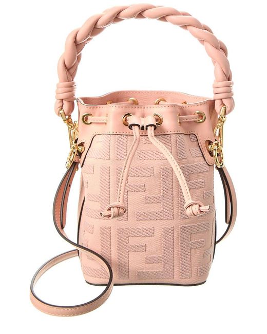 Fendi Pink Mon Tresor Mini Canvas & Leather Bucket Bag
