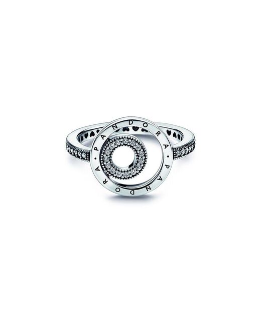 Pandora White Signature Silver Cz Signature Logo Ring