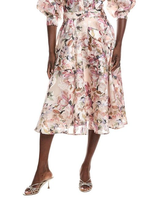 Gracia Pink Floral Print Organza Wide Skirt