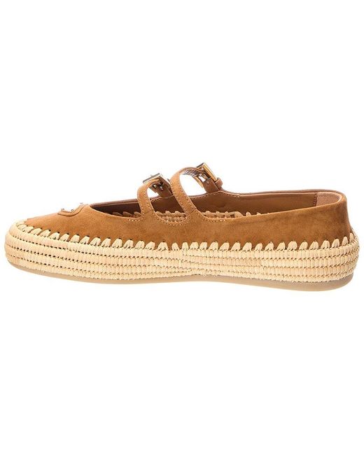 Prada Brown Triangle Logo Suede & Leather Ballerina Flat