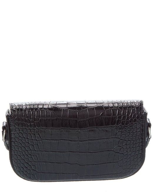 Céline Black Small Triomphe Croc-Embossed Leather Crossbody
