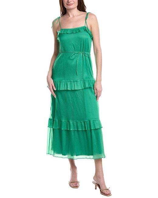 Julia Jordan Green Crinkled Chiffon Midi Dress