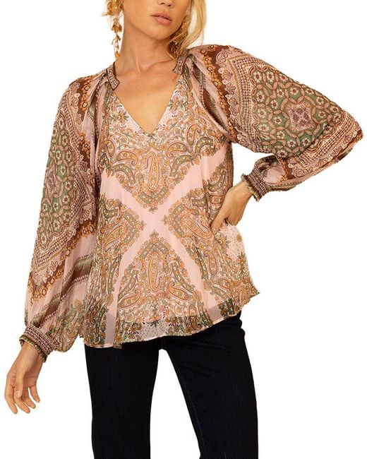 Hale Bob Natural August Silk-Blend Top