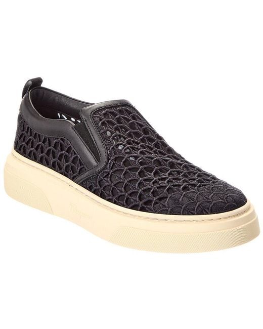 Ferragamo Women's Blue Cassina Leather-Trim Sneaker