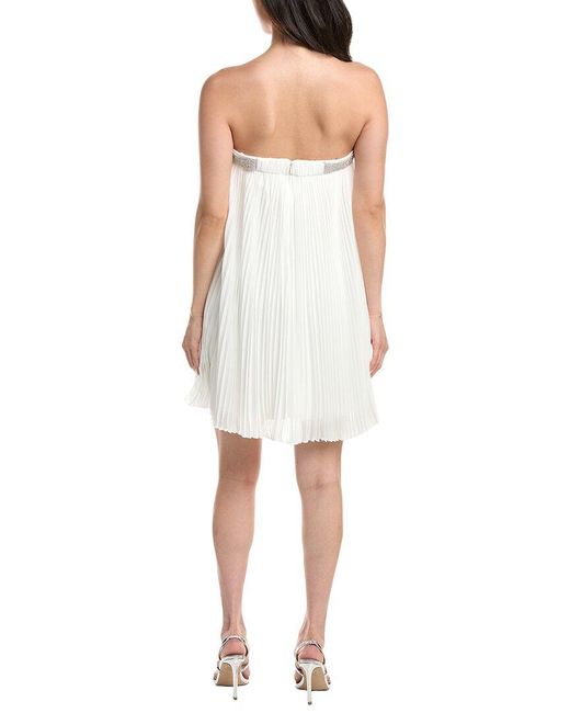 Tadashi Shoji White Jemny Pleated Chiffon Trapeze Mini Dress
