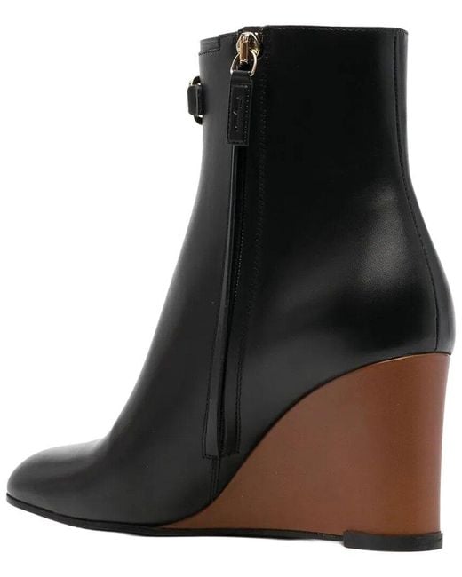 Ferragamo Black 70Mm Leather Wedge Bootie