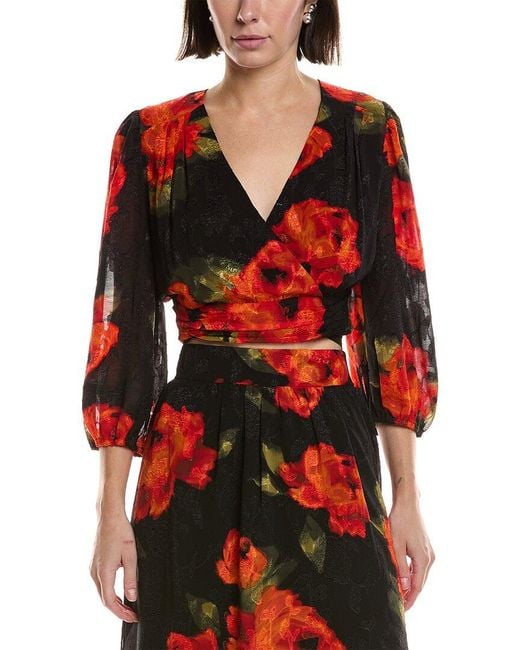 Laundry by Shelli Segal Red Jacquard Blouse