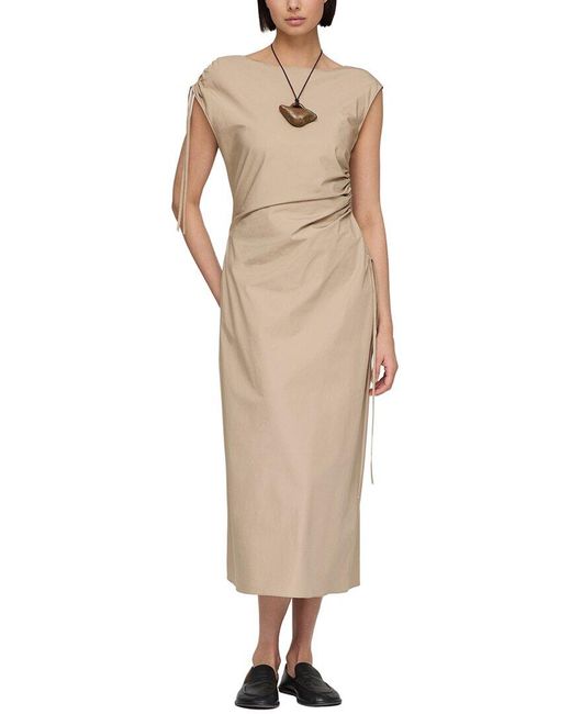 Lafayette 148 New York Natural Gathered Tie Cap Sleeve Dress