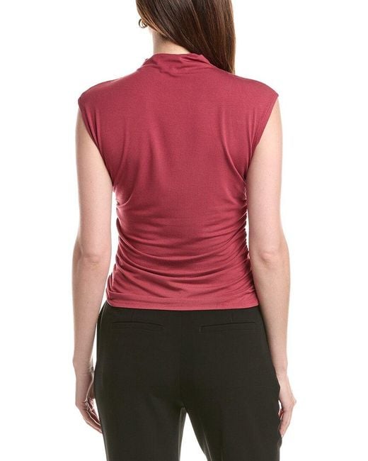 Tahari Red Mock Neck Ruched Top