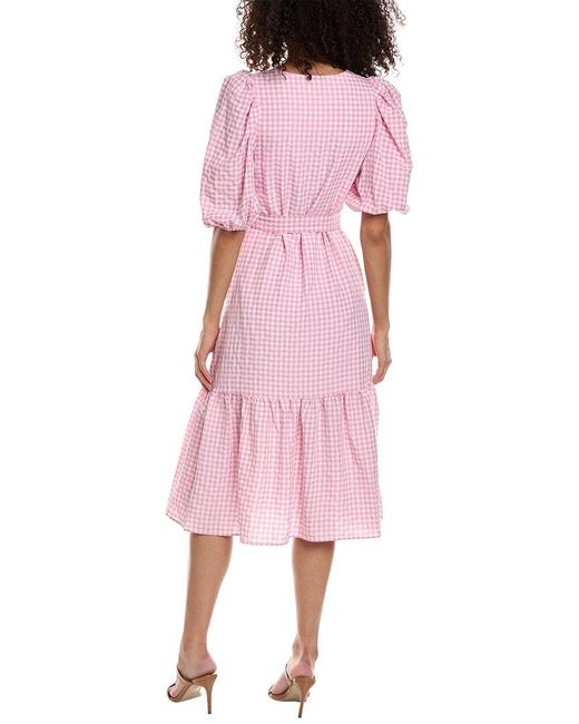 Taylor Pink Swiss Dot Gingham Check Midi Dress