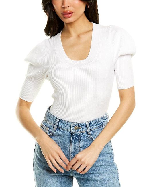 525 America Cropped Puff Sleeve Sweater 