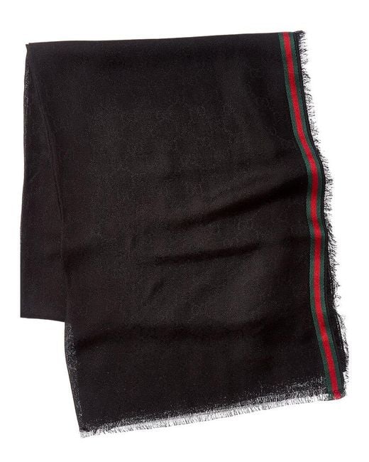 Gucci Black Gg Web Silk-Blend Scarf for men