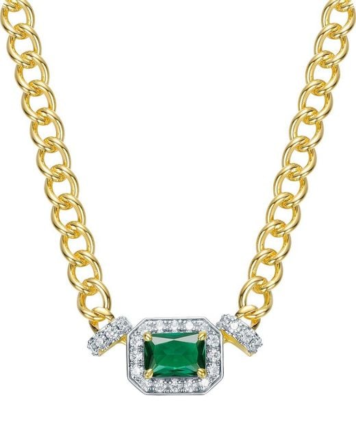 Genevive Jewelry Metallic Rachel Glauber 14K Plated Cz Link Chain Necklace