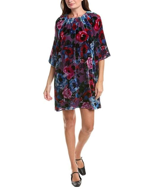 Johnny Was Blue Hollis Silk-Blend Mini Dress