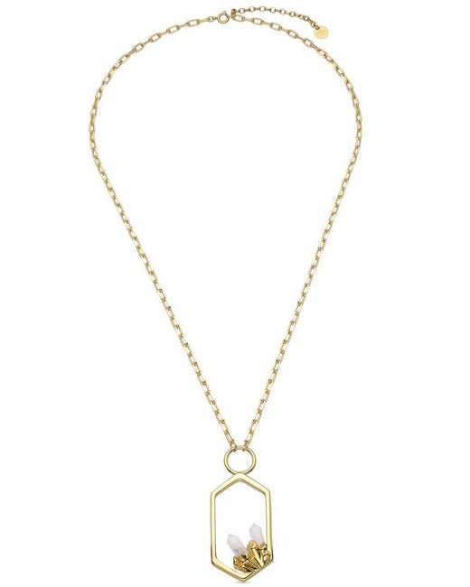Eye Candy LA Metallic Clear Quartz Pendant Necklace