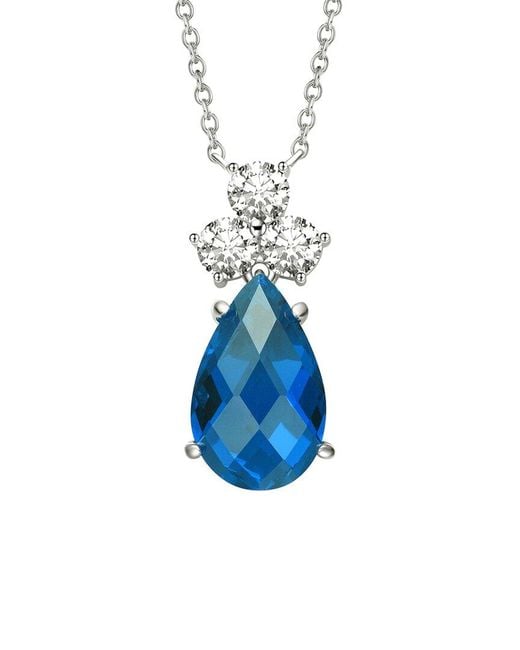 Genevive Jewelry Blue Silver Cz Pendant