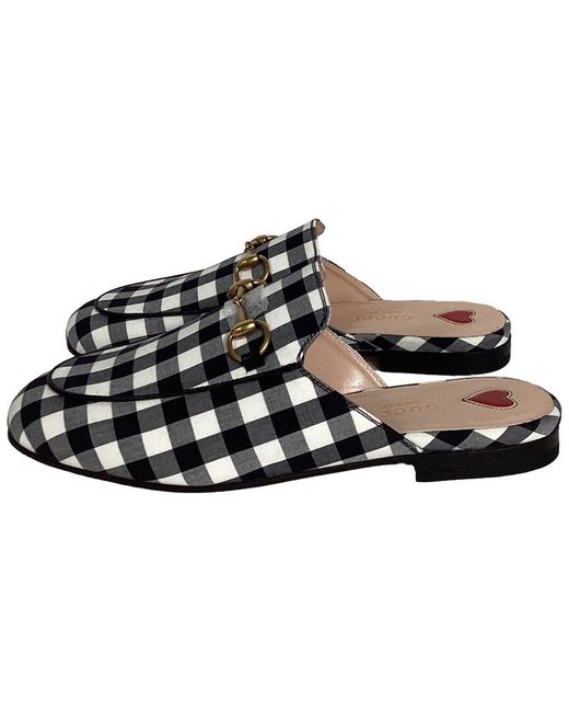 Gucci Black Cotton Princetown Horsebit Check Mule (authentic Pre-loved)