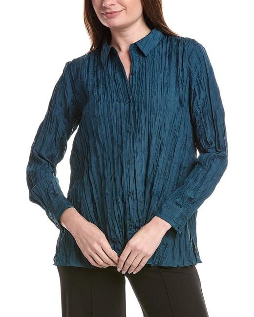 Eileen Fisher Blue Petite Classic Silk Pleat Shirt