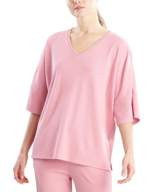 Natori Pink Tranquility Waffle V-Neck Top