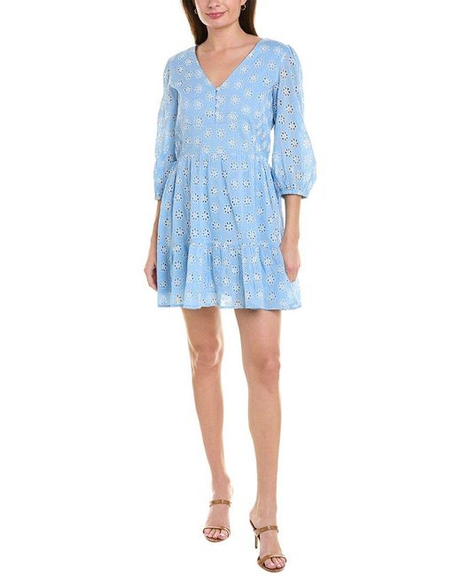 Sail To Sable Blue Puff Sleeve Button Front Mini Dress