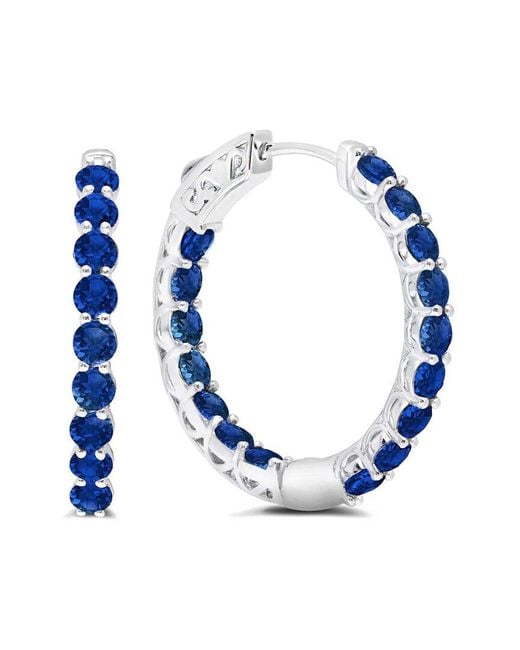 MaxColor Blue 4.00 Ct. Tw. Lab-Grown Sapphire Hoop Earrings