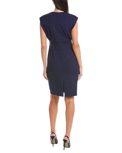 Anne Klein Blue V-Neck Pleated Bodice Sheath Dress