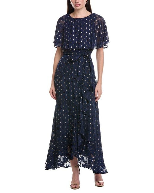 Maison Tara Blue Lurex Clip Chiffon Midi Dress
