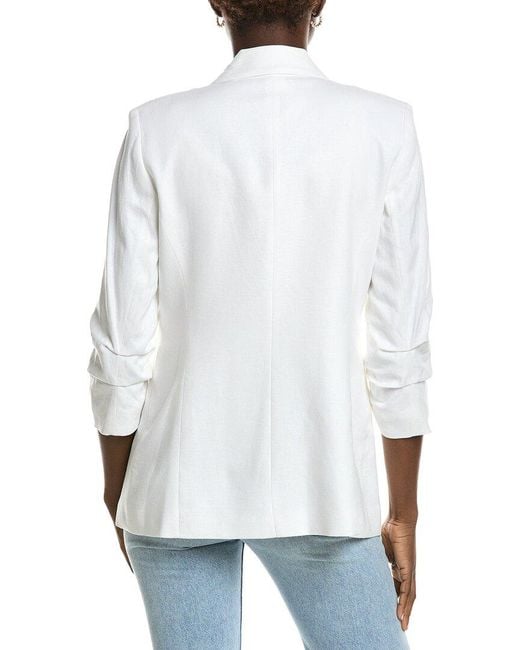 Jones New York White Scrunch Sleeve Linen-Blend Jacket