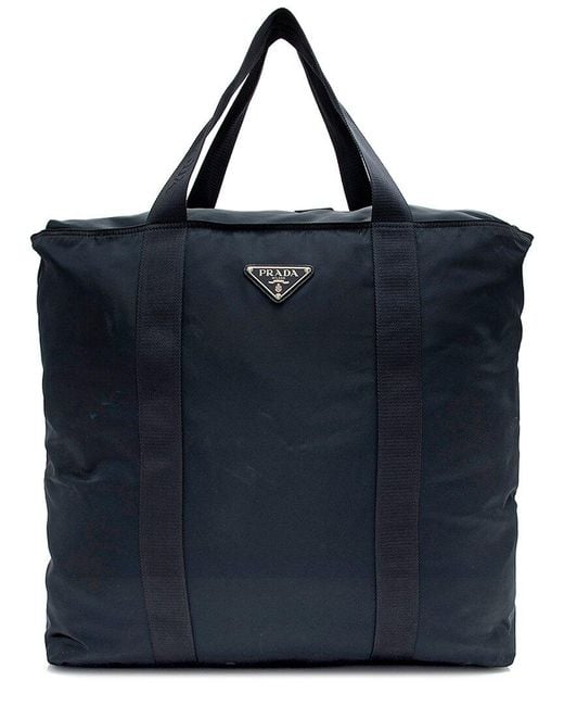 Prada Tessuto Nylon Jacquard Vertical Duffle Bag Authentic Pre Owned in Blue Lyst Canada