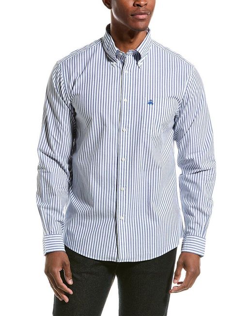 Brooks Brothers Blue Poplin Stripe Woven Shirt for men