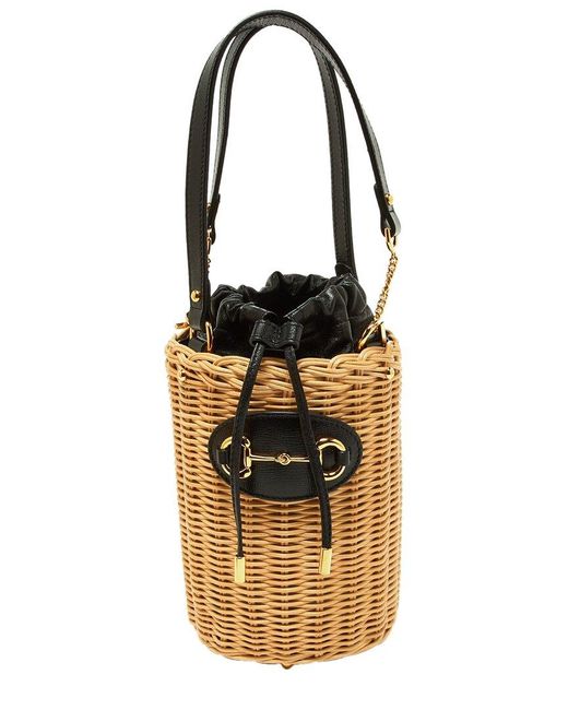 Gucci Black Leather & Wicker Horsebit 1955 Bucket Bag (Authentic Pre-Owned)