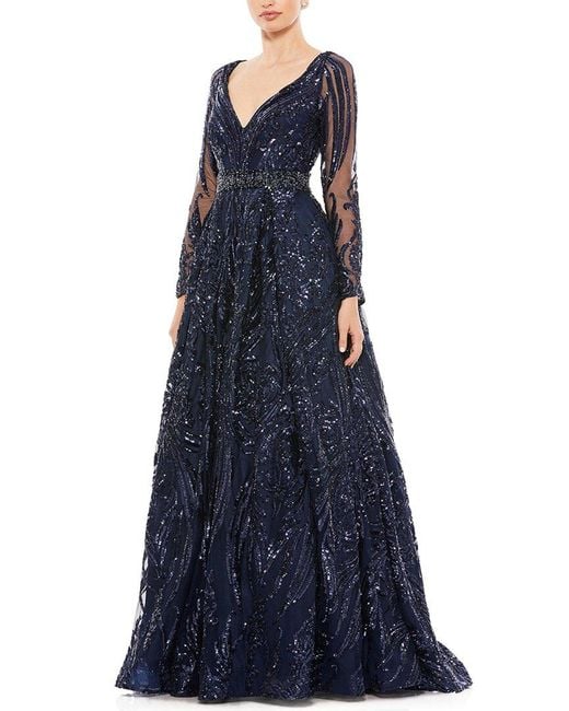 Mac Duggal Blue Embellished Evening Gown