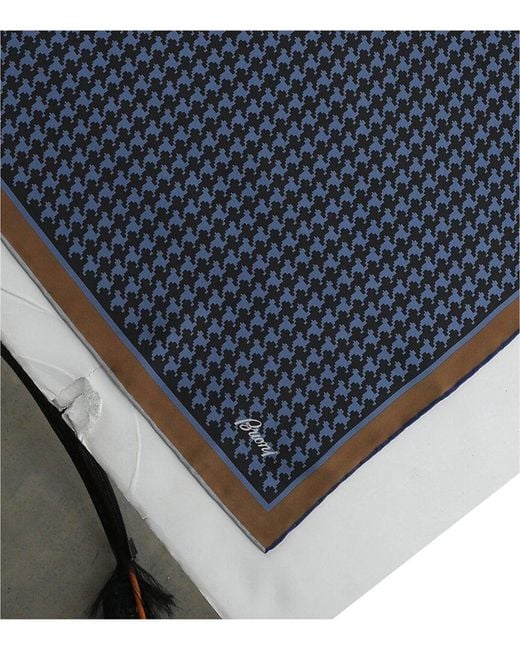 Brioni Blue Houndstooth Silk Pocket Square for men
