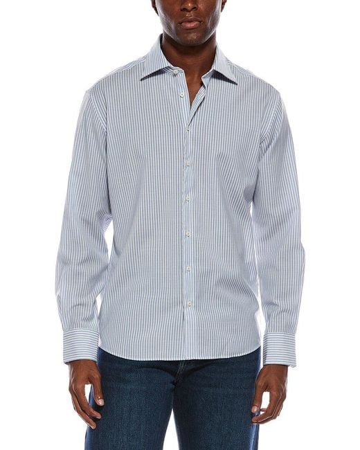 Eterna Blue Fine Wool Stripe Modern Fit Shirt for men