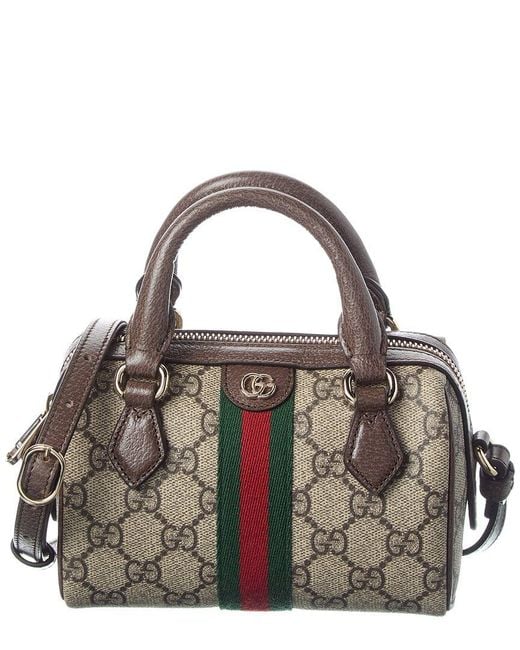 Gucci Brown Ophidia Mini Gg Supreme Canvas & Leather Boston Bag
